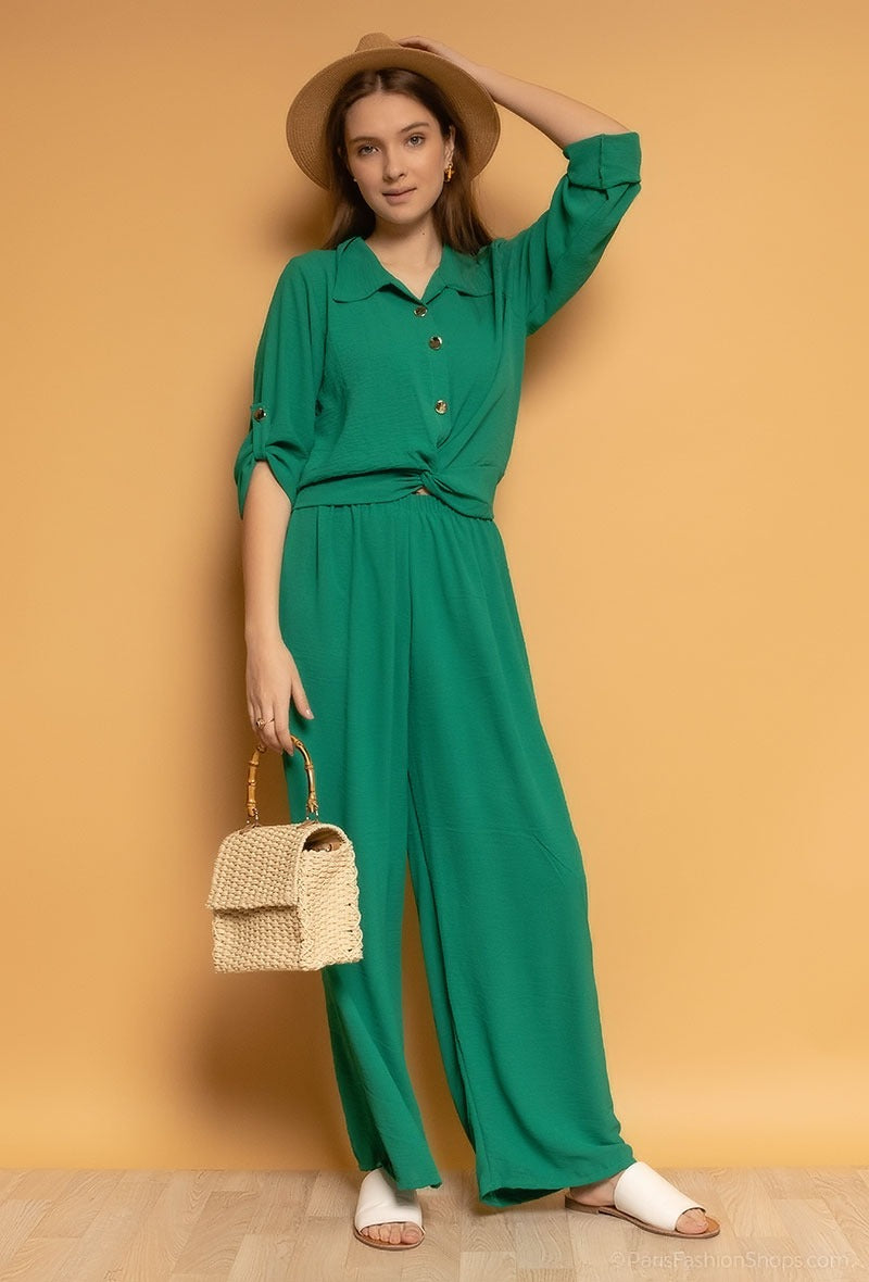 Tweedelige set (blouse + broek) (verkrijgbaar in meerdere kleuren)