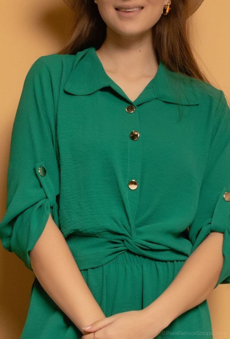 Tweedelige set (blouse + broek) (verkrijgbaar in meerdere kleuren)
