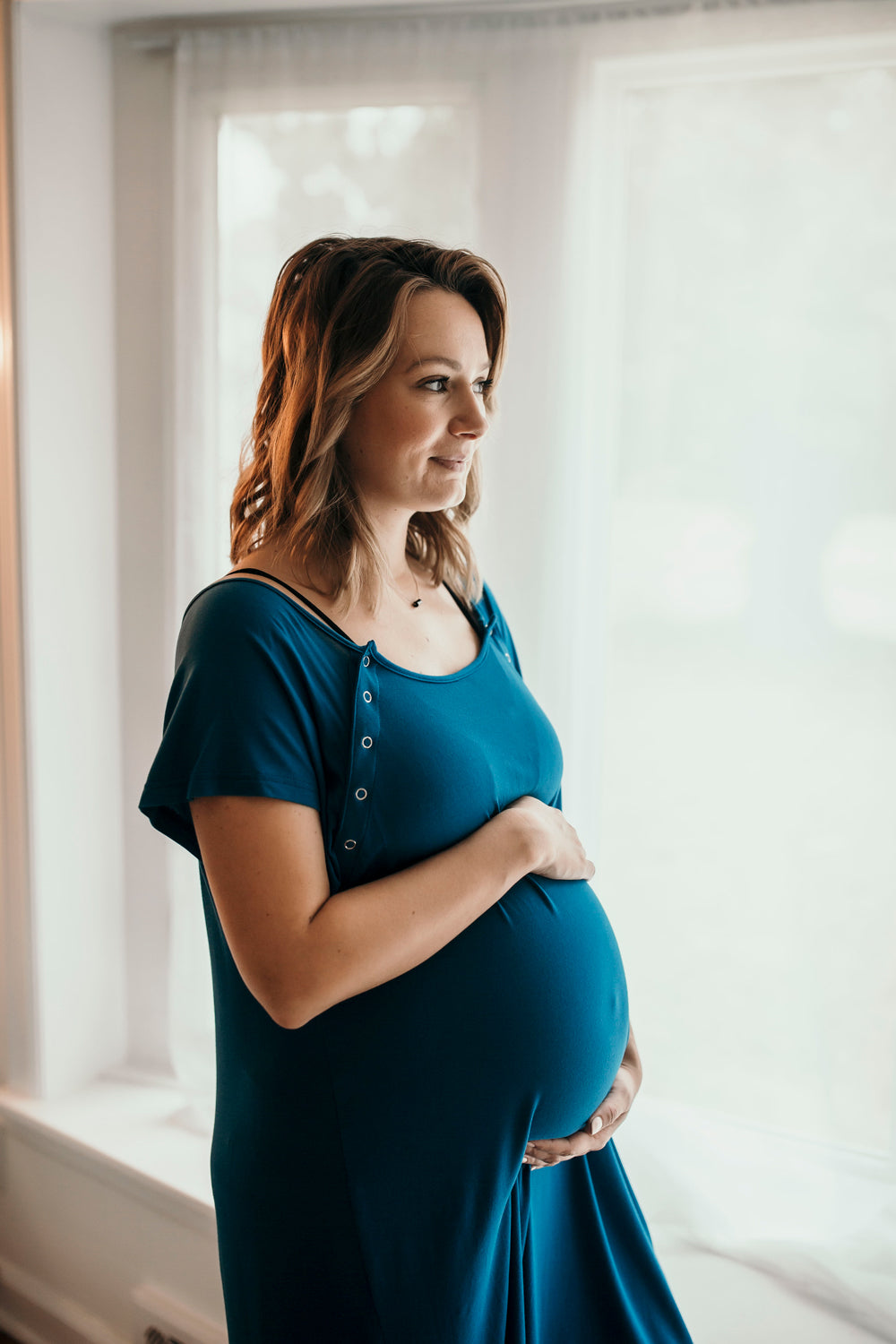 Bevallingsjurk 'Blauw' met newbornset